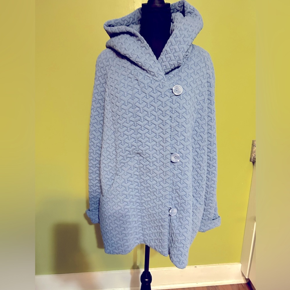 Coldwater Creek First Frost Textured Knit Coat Blue  Sz L